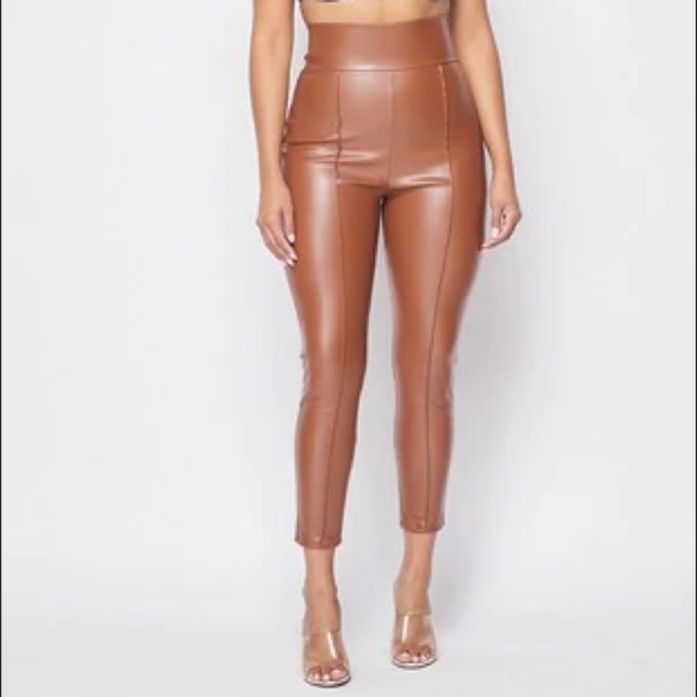 Camel Leather High Waisted  Pants